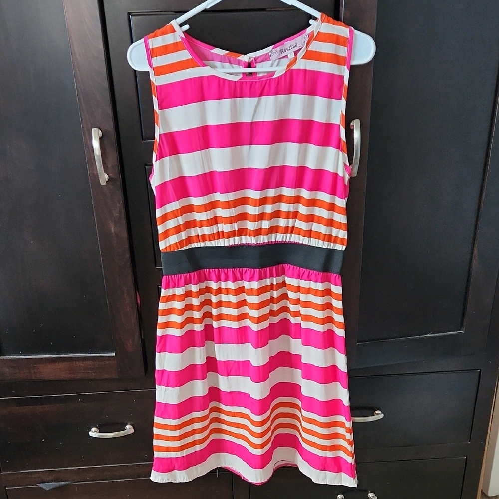 Rosebud Vibrant Pink and Orange Striped Mini Dress